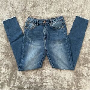 Fashion Nova Raw Hem High Waisted Skinny Jeans Distressed Blue Size 9